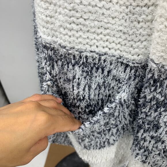 Michael Kors Cardigan Women M Medium Multi Striped Open Front Chunky Knit Hooded - Picture 4 of 11